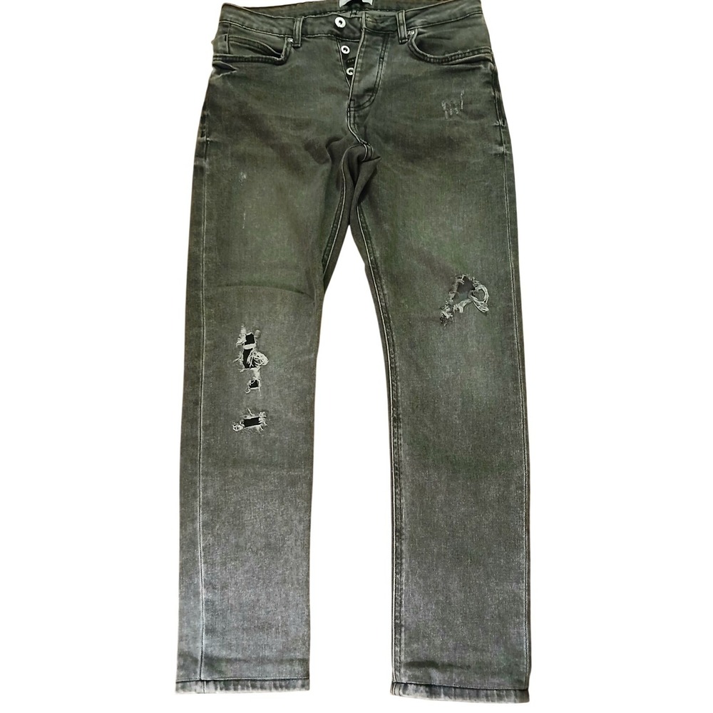 Zara Man Denimwear Mens 30 Distressed Ripped Faded Black‎ Button Fly Jeans #251C